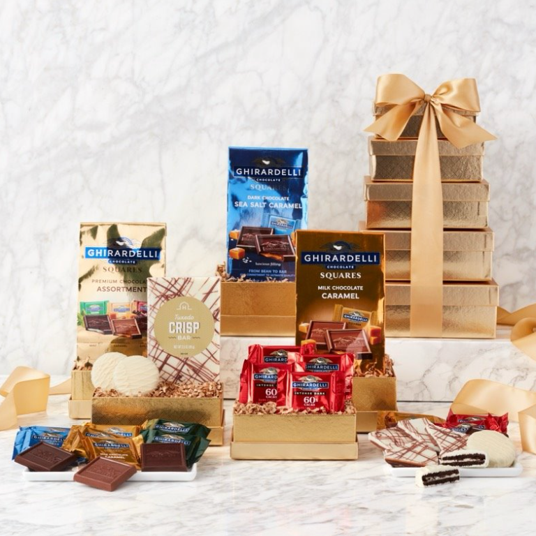 Golden Tower of Ghirardelli Chocolate Gift Basket